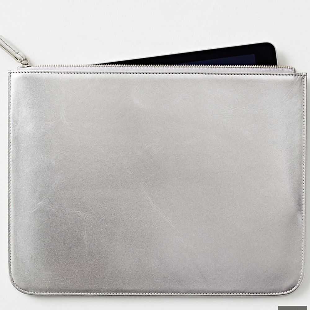 METALLIC LEATHER POUCH FOR IPAD® - SILVER- Mini